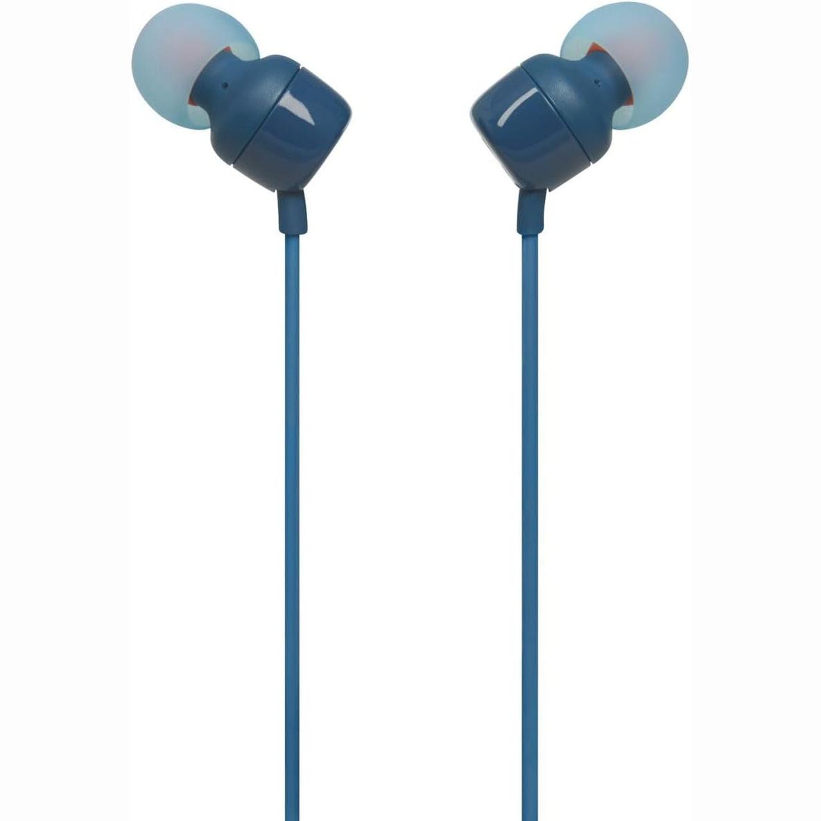 269253 - JBL Tune 110 Kufje në vesh me kabllo të sheshtë dhe mikrofon, Blu, teknologjia Pure Bass Sound