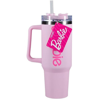 199935 - PALADONE Barbie - Shishe H2O me Logo Zyrtare, Çelik Inoks, Gotë e Izoluar me Vakum, me Kapak dhe Pipëz, për Ujë, Çaj të Ftohtë ose Kafe, Ngjyre Rozë
