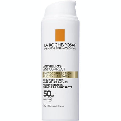 297044 - LA ROCHE-POSAY - Anthelios Age Correct, Krem Ditor Hidratues Kundër Plakjes me SPF 50, 50 ml, Për lëkurë të pjekur dhe të ndjeshme, Me niacinamidë dhe fe-resorcinol