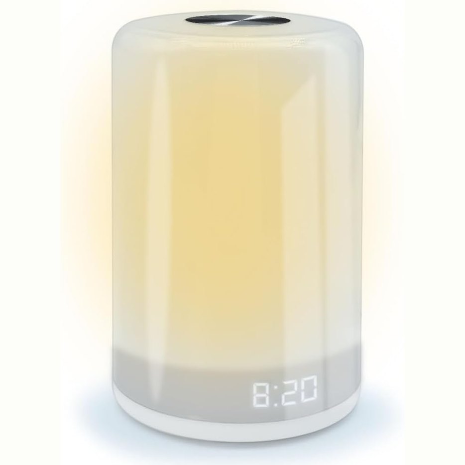 183700 - MOOOV 477372 Orë Alarmi me Simulim të Lindjes së Diellit, Dritë Shumëngjyrëshe, 5 Melodi Zgjimi, Shfaqje Kohore Çaktivizuese, USB-C, Ngjyra e Bardhë