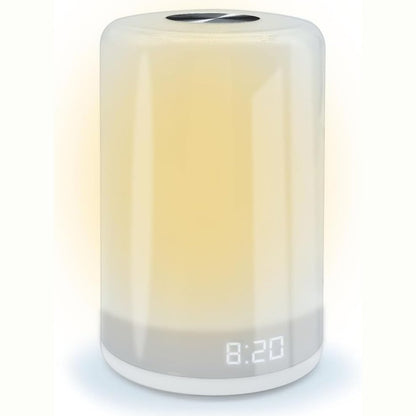 183700 - MOOOV 477372 Orë Alarmi me Simulim të Lindjes së Diellit, Dritë Shumëngjyrëshe, 5 Melodi Zgjimi, Shfaqje Kohore Çaktivizuese, USB-C, Ngjyra e Bardhë