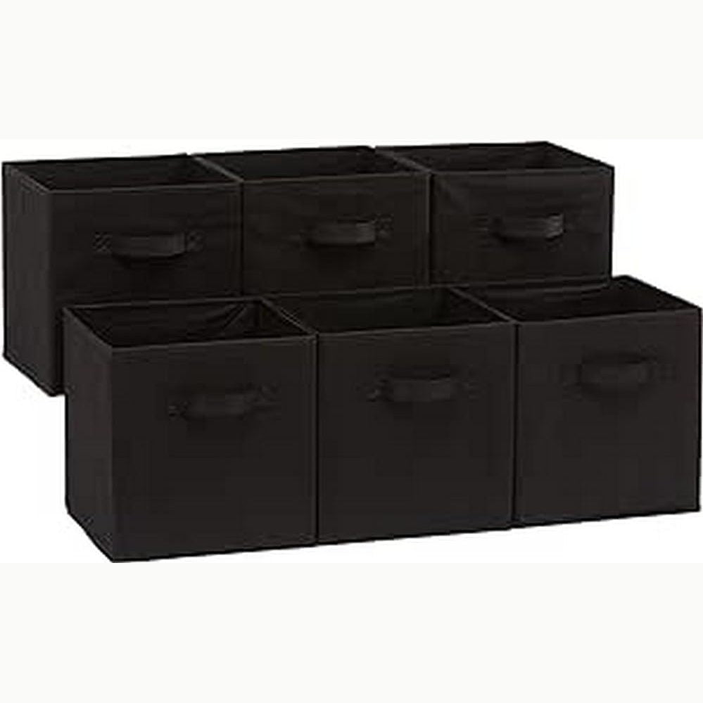 252191 - AMAZON BASICS - Kub/Organizues Ruajtjeje prej pëlhure i palosshëm me doreza, 26.6 x 26.6 x 27.9 cm, pako me 6 copë, ngjyrë e zezë e plotë.