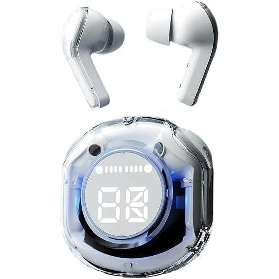 267287 - Kufje Bluetooth pa tel, Bluetooth 5.4 me bas stereo HiFi, ekran LED, IPX7 të papërshkueshme nga uji, për iOS dhe Android (të bardha)