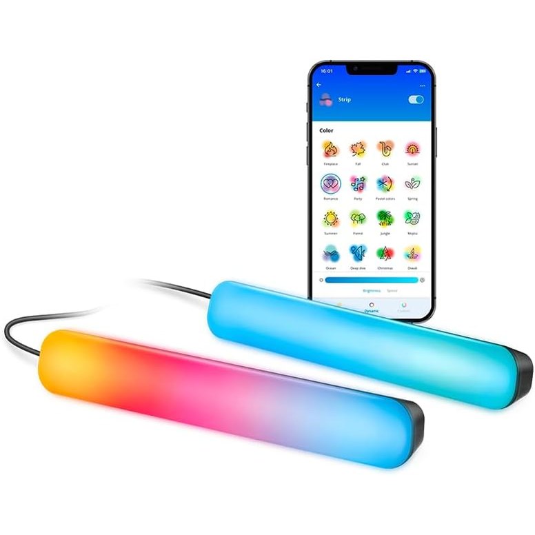 221344 - WIZ Llambë me shirit Gradient 2 copë, RGBIC, Instalim dhe konfigurim i lehtë, Lidhet me Wi-Fi, Kontroll me aplikacion/zë, Funksionon me Google Home, Alexa dhe HomeKit