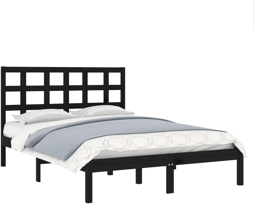 265286 - vidaXL Kornizë Shtrati 140×190 cm – Dru Masiv, E Zezë