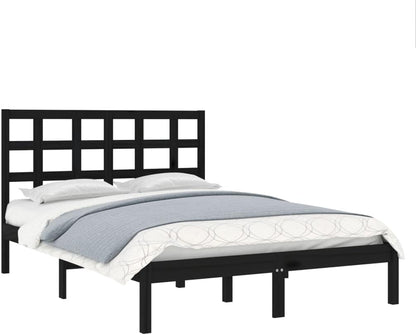 265286 - vidaXL Kornizë Shtrati 140×190 cm – Dru Masiv, E Zezë