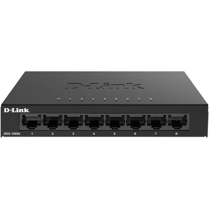 308965 - D-LINK Ndërprerës Gigabit i Pamenaxhuar DGS-108GL me 8 Porta, Pajisje metalike me profil të ulët, Desktop, Plug-and-Play, QoS, 802.3az EEE, i zi