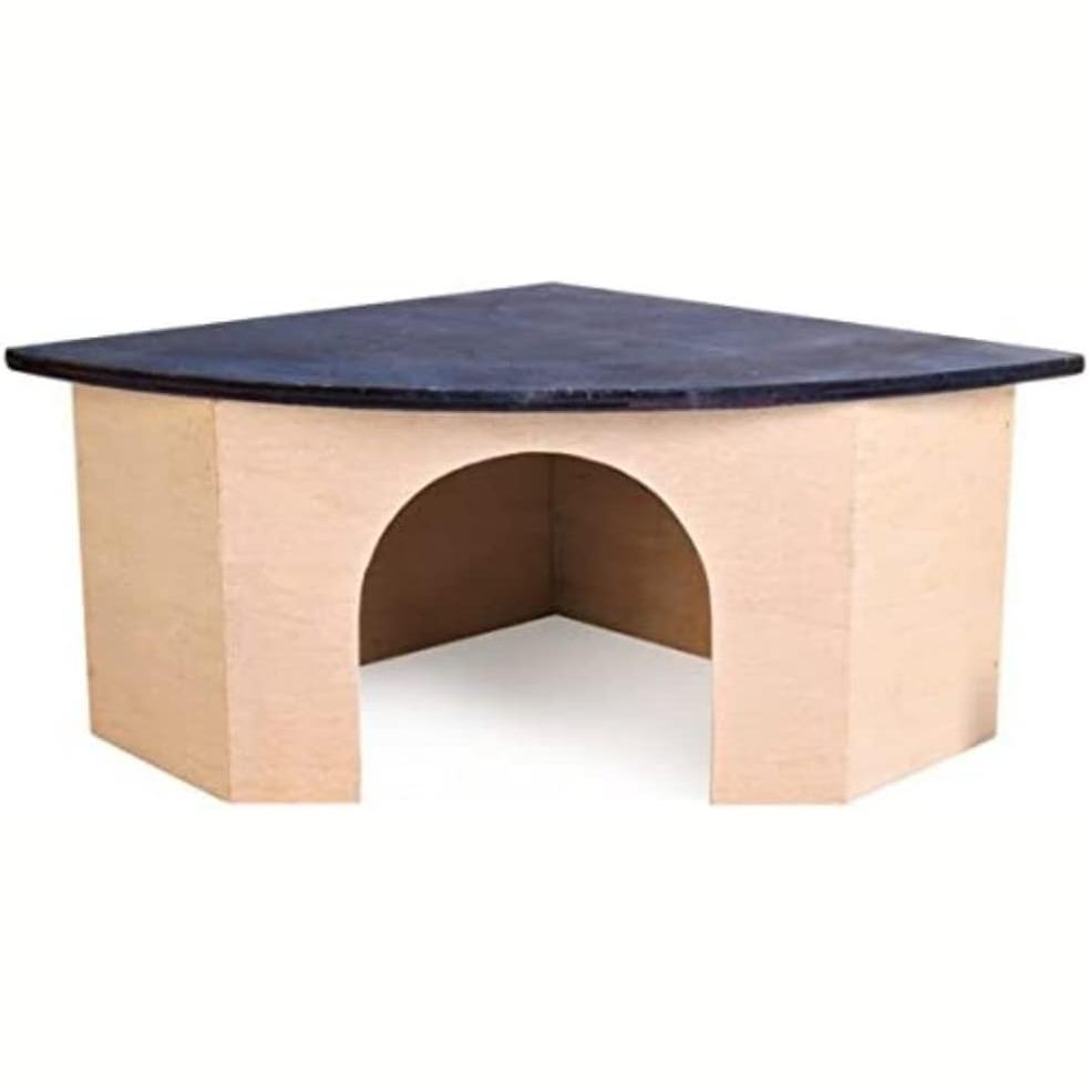 258065 - CROCI - Shtëpi prej druri për hamsterë, 29x13x21 cm, formë qosheje, çati blu