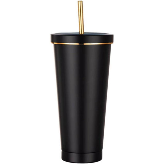 45549 - Kupa Termike HUIEYE 750ml, Çelik, me Kapak dhe Furçë, për Pije të Ftohta ose të Nxehta, pa BPA, me Kashtë të Ripërdorshme, e Zezë