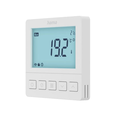 217442 - Hama Termostat Dhome për Ngrohje Nën Dysheme, i Programueshëm, i Montuar në Rrip, Ekran LCD, me Aplikacion, për Android, iOS, Alexa, Asistent Google, Siri, i Bardhë