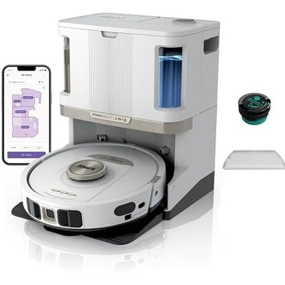 89028 - SHARK Fshesë dhe Fshesë Dyshemeje Robot PowerDetect 2-në-1, Vetëzbrazëse NeverTouch Pro, Navigim LiDAR 3D, Bypass i Pengesave NeverStuck, WiFi, Bardhë AV2800ZEEUWH