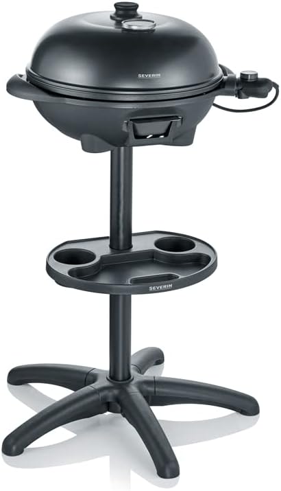 83230 - SEVERIN Skarë/Grilë Elektrike me Kapuç dhe Mbështetëse, Termostat, Pllakë me Veshje Qeramike, Fuqi 2,000W, Sipërfaqe Skare Ø 41 cm, Ngjyre E Zezë Mat, Modeli PG 8541