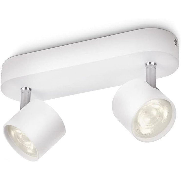 183819 - PHILIPS myLiving Star, Pako me 2 Drita LED me Fuqi 11.5W, Drita Tavani të Errësueshme me Ndriçim të Bardhë të Ngrohtë dhe Dy Koka Dritash Rrotulluese, E Bardhë