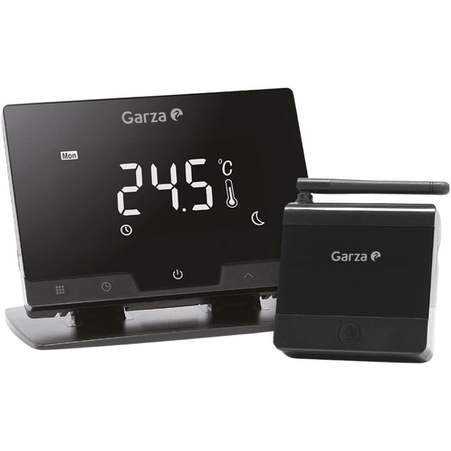 221132 - GARZA SMART - Termostat Inteligjent Wi-Fi Pa Tel për Kaldajë dhe Ngrohje, i Programueshëm, Ekran me Prekje, Wi-Fi 2.4 GHz, Kontroll i Largët, Ngjyrë e Zi