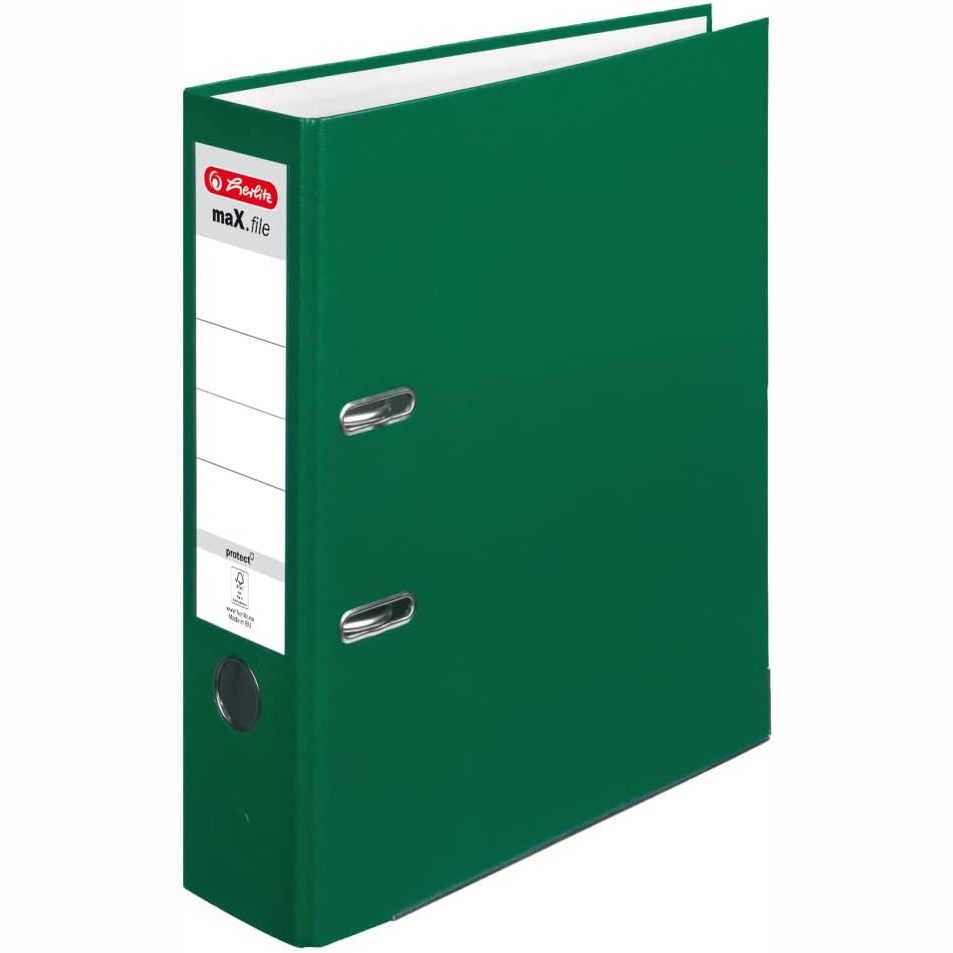 300181 - HERLITZ Dosje A4 maX.file protector, A4, gjerësi kurrizi 8 cm, jeshile e errët, etiketë kurrizi e futshme, mbrojtje skajesh, 1 copë
