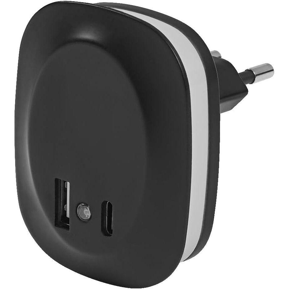 253185 - LEDVANCE LUNETTA EDGE - Dritë nate me prizë, e zezë, 0.35W, 10lm, sensor dritës së ditës, lidhje USB-A dhe USB-C, IP20, 3000K