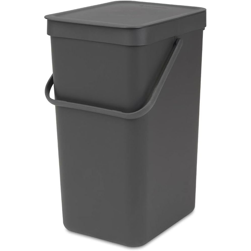 183951 - BRABANTIA Kosh Plehrash Sort & Go 16L – Sistem Klasifikimi Mbeturinash Gri e Errët me Dorezë Mbajtëse dhe Kapak të Lëvizshëm me Hapje të Përhershme - Kosh Kuzhine pa Buzë, i Lehtë për T'u Pastruar