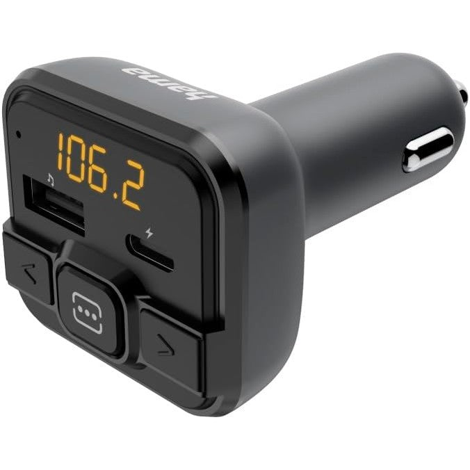 268390 - HAMA - Transmetues FM me Bluetooth, përshtatës Bluetooth për makinë, vend për kartë Micro SD, vend për USB, zbulim pajisjesh për karikimin e tabletave, telefonave inteligjentë