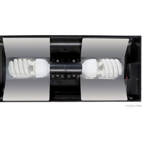 255672 - EXO TERRA Mbulesë Terrariumi Compact – Sipërfaqe e Vogël për 2 Llampa, me Reflektor, 45 x 9 x 20cm, Prizë E27, e zezë