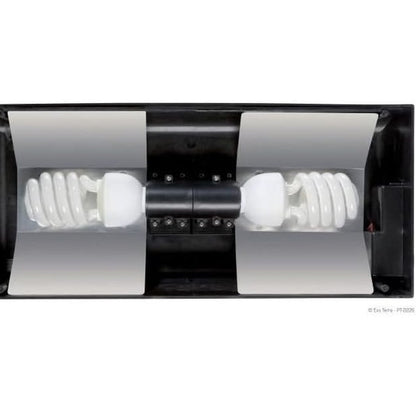 255672 - EXO TERRA Mbulesë Terrariumi Compact – Sipërfaqe e Vogël për 2 Llampa, me Reflektor, 45 x 9 x 20cm, Prizë E27, e zezë