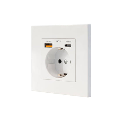 274029 - NANOCABLE 10.35.0011 - Bazament prize muri tip Schuko me 1xUSB-A QC 3.0 + 1xUSB-C PD, Maks. 3.4A, E bardhë
