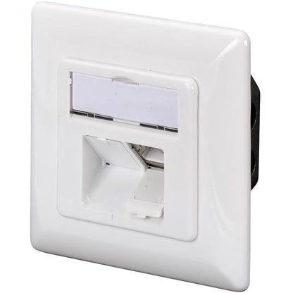 274676 - DIGITUS Kutia e Lidhjes LSA Cat-6 – RJ45 me 2 Porta – Prizë Rrjeti e Montuar në Rrip ose në Sipërfaqe – Hyrje Horizontale e Kabllit – 1 Gbps – E Mbrojtur – E Përputhshme me PoE – E Bardhë RAL9003