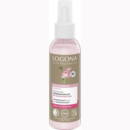 301219 - LOGONA Qumësht Pastrues i Pasur Organik me Trëndafil Damask Organik 125 ml, pastrim i butë dhe ushqyes për lëkurë normale dhe të thatë, natyral dhe vegan