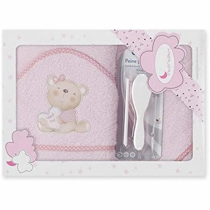 275700 - INTERBABY Pelerinë për banjë 400 GSM Terry Cotton + Furçë/Krehër Love You Design Rozë, 100 x 100 cm