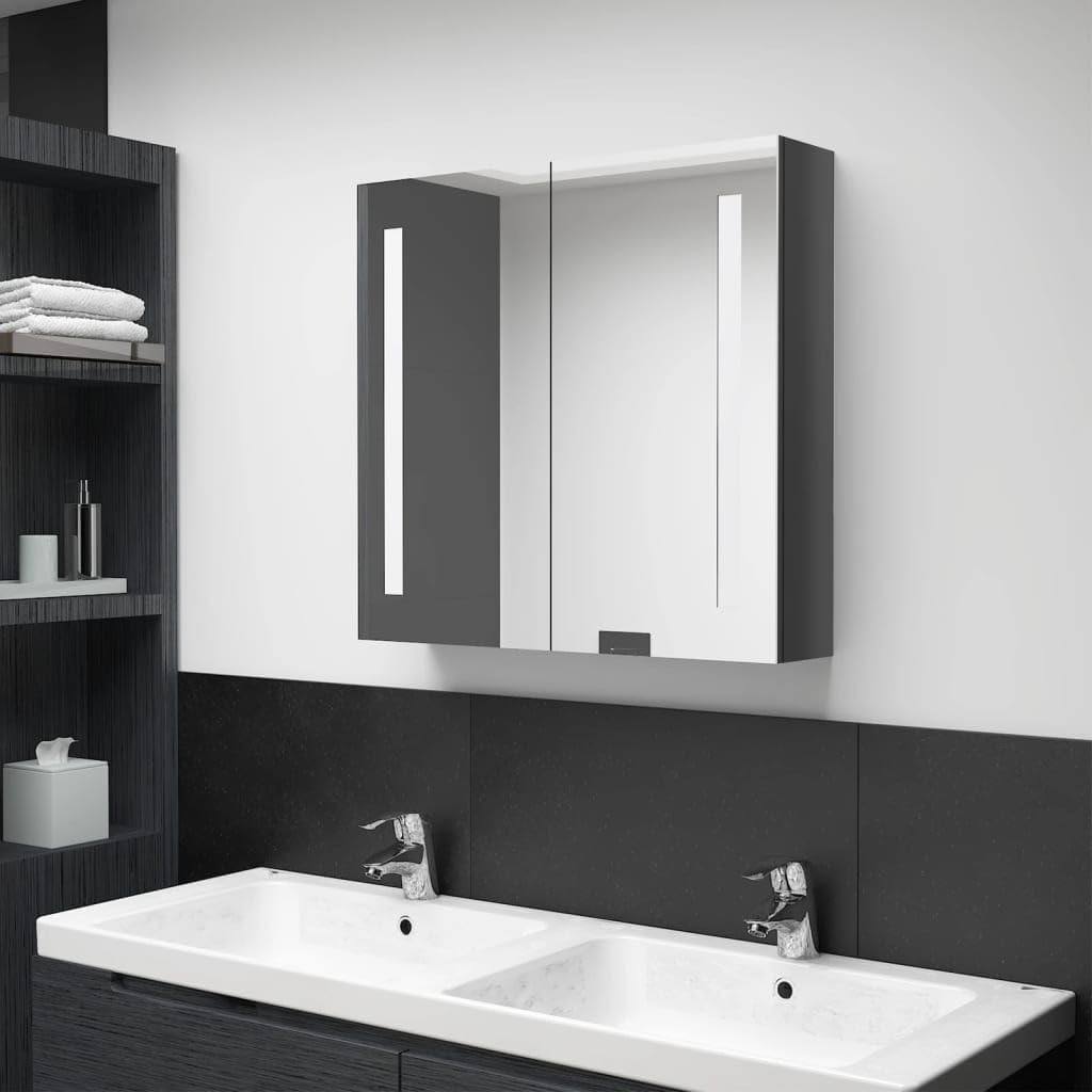 280237 - vidaXL Bathroom cabinet with mirror LED gloss grey 62x15x60 cm