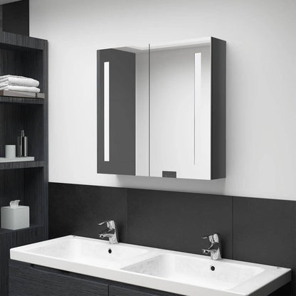 280237 - vidaXL Bathroom cabinet with mirror LED gloss grey 62x15x60 cm