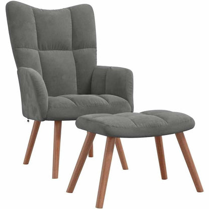 280118 - vidaXL Karrige Relaksuese me Stol - Kolltuk prej Kadifeje Gri të Errët, Këmbë Çeliku dhe Druri