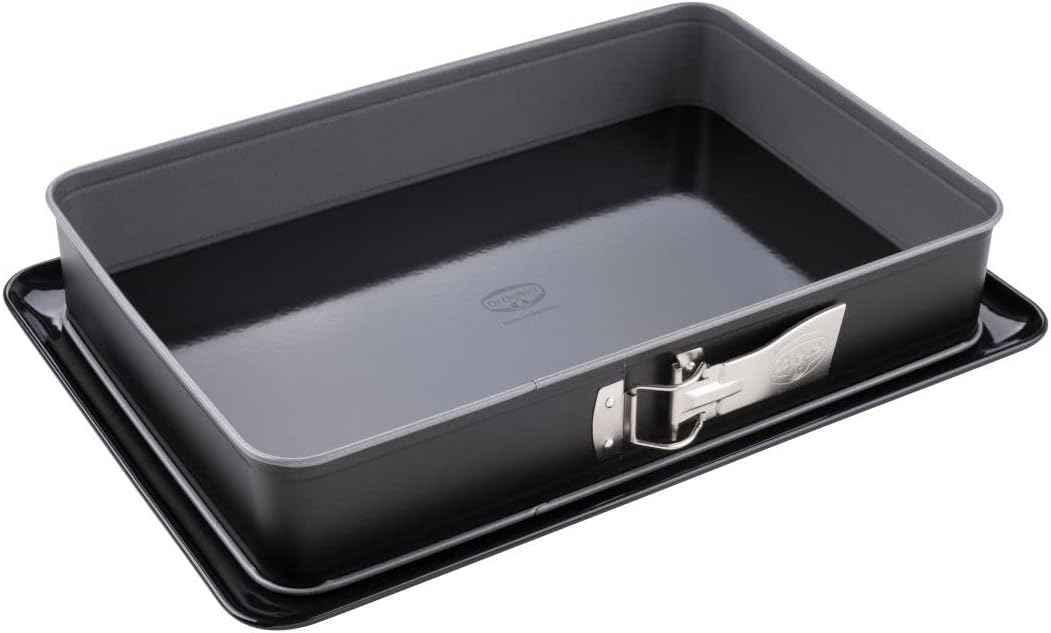 167657 - DR. OETKER Tavë Drejtkëndëshe Pranvere me Bazë Servirjeje prej Smalti 38 cm, Shtresë Jo Ngjitëse, Rezistente ndaj Prerjeve dhe Gërvishtjeve, Rezistente ndaj Nxehtësisë deri në 230°C, e Papërshkueshme nga Rrjedhjet