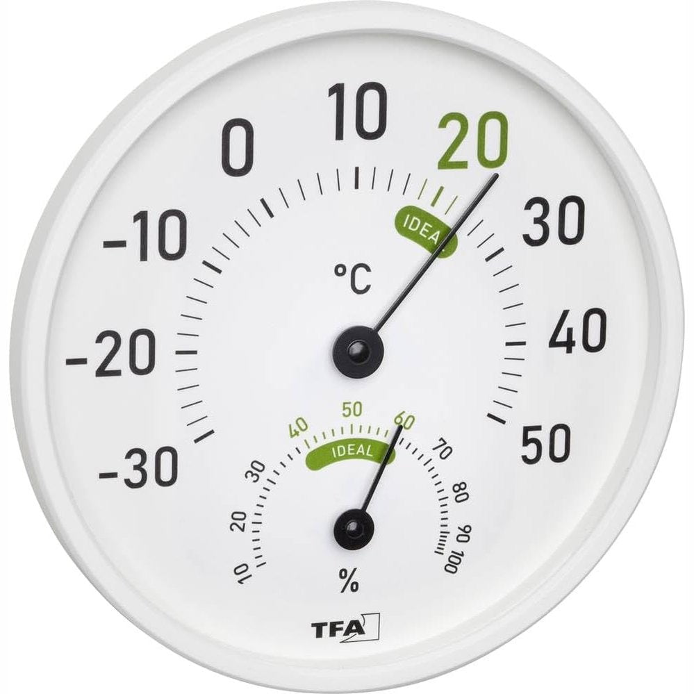 335475 - TFA DOSTMANN Termo-higrometër analog 45.2045.02, për përdorim të brendshëm dhe të jashtëm, me zona komoditeti me ngjyra
