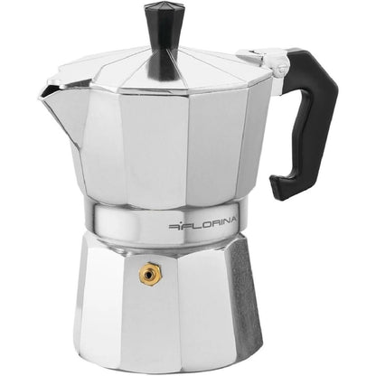 162910 - FLORINA Aparat Kafeje 3-Filxhanësh, 135ml, prej Alumini përshtatshëm për Soba Qeramike, Elektrike dhe me Gaz, për Espresso Italiane
