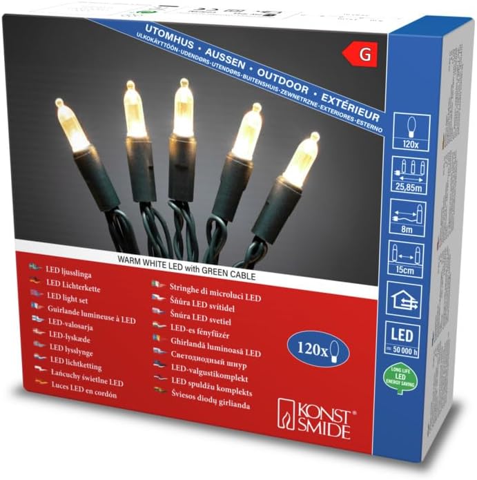 167458 - KONSTSMIDE Drita LED Mini me Tela, 120 Dioda të Bardha të Ngrohta, Transformator i Jashtëm 24V, Kabllo Jeshile