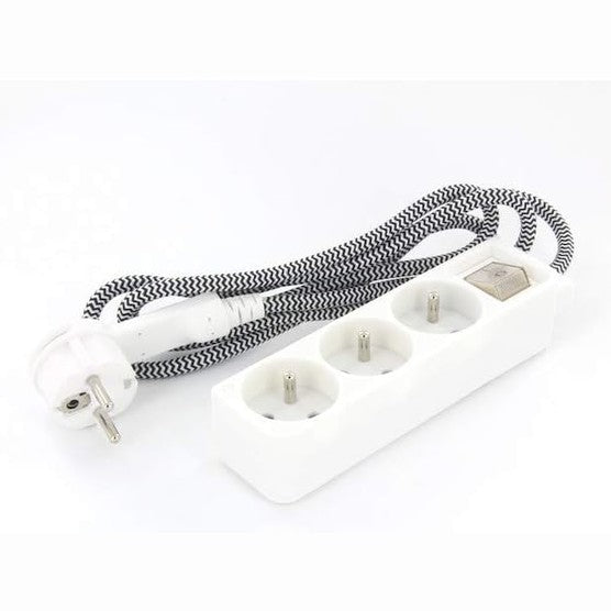 289215 - CHACON Mini-bloc blanc deco kabllo 3x16a tekstil noir/blanc, 1.5m + pllakë fletëpalosjeje 3g1,5mm2, 49746