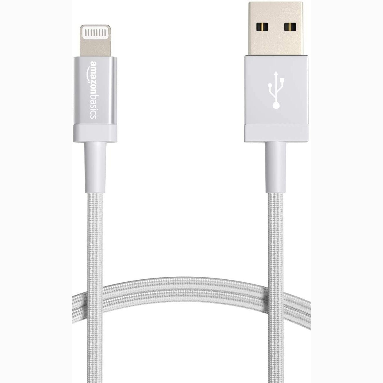 277070 - AMAZON BASICS Kabllo USB-A në Lightning prej najloni të endur, Karikues i çertifikuar MFi për iPhone, 0.9 m, Argjend
