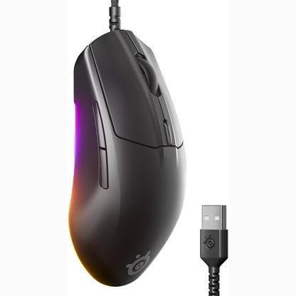 276565 - STEELSERIES Maus Lojërash Rival 3 Gen 2, 8500 DPI, Sensor Optik TrueMove Core, 60 Milion Klikime, Pesha 77g, Këmbë 100% PTFE, RGB, E Zezë