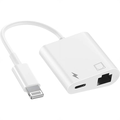 266767 - PËRSHTATËS Lightning në Ethernet, 2-në-1, port karikimi, i pajtueshëm me iPhone/iPad/iPod, mbështet 100 Mbps