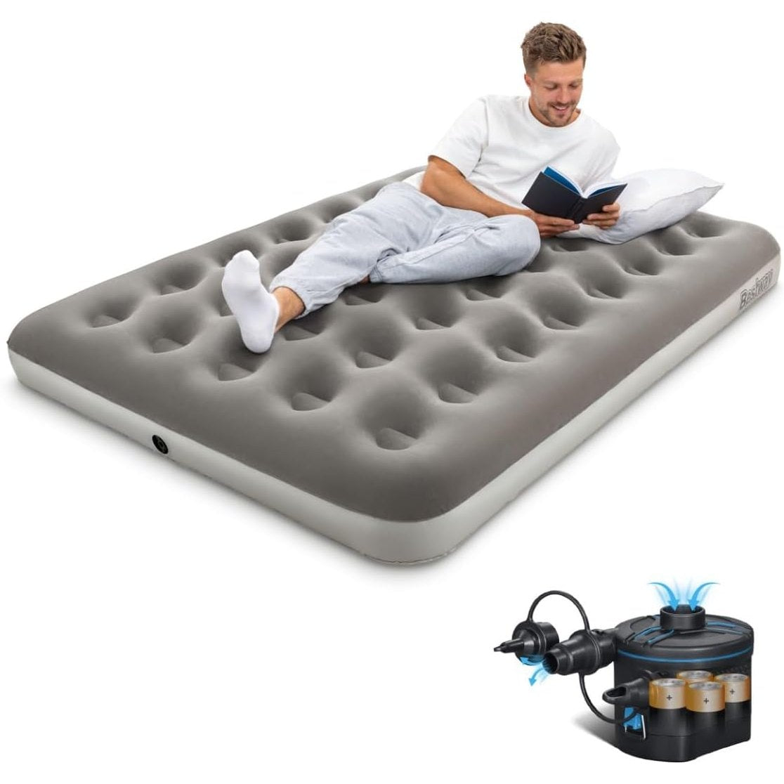 199536 - BESTWAY - Dyshek Ajri i Dyfishtë Premium për Kampim me Pompë Elektrike, i Portatshëm, Material Vinyl, madhësi 203x152x46cm