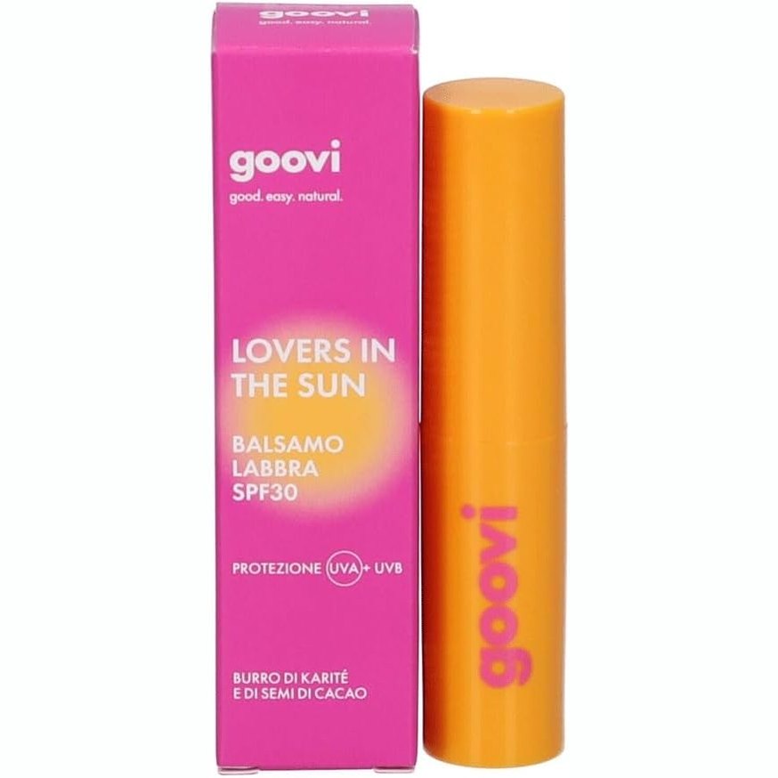 321872 - GOOVI Krem kundër diellit për buzët SPF 30, me gjalpë shea dhe farash kakaoje, formulë hidratuese dhe ushqyese, shije frutash ekzotike