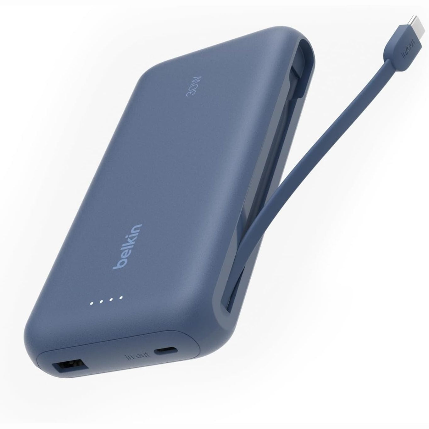 268261 - BELKIN Bankë portative për karikim të shpejtë me kabllo të integruar 20K PD 30W, furnizim me energji USB-C, bateri për serinë iPhone 16, iPad Pro, serinë Galaxy S25 etj., Ngjyrë Blu