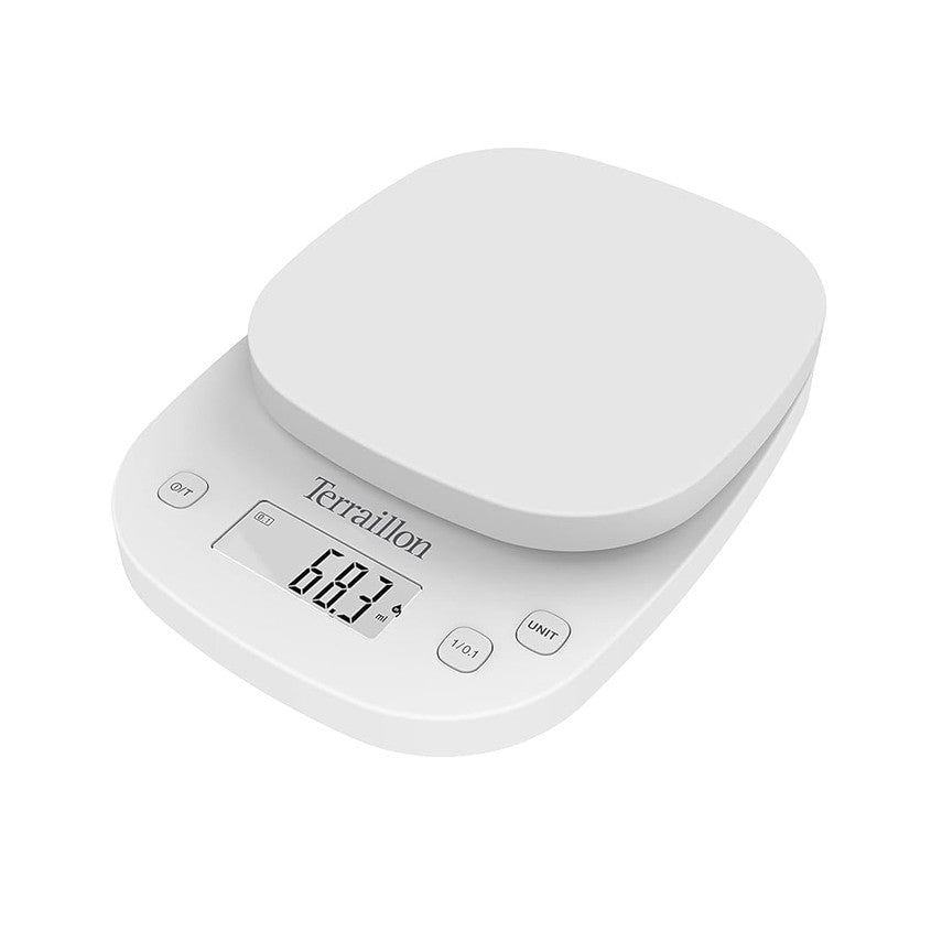 162743 - TERRAILLON - Peshore Elektronike PRECISION, Graduacion Dinamik 0.1g/0.5g/1g, Kapacitet 2kg, Tara, Konvertim Lëngu, Fikje Automatike, Ekran LCD, Ngjyra e Bardhë