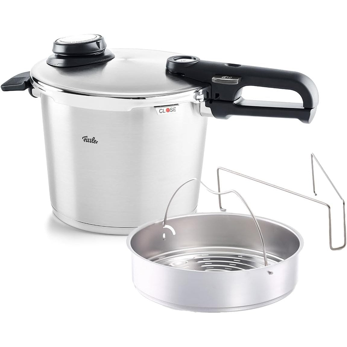 260016 - FISSLER Tenxhere me Presion Vitavit Premium, 6 L, Ø 22 cm, prej çeliku inox, 4 nivele gatimi, përfshirë futësin, prodhuar në Gjermani, Induksion