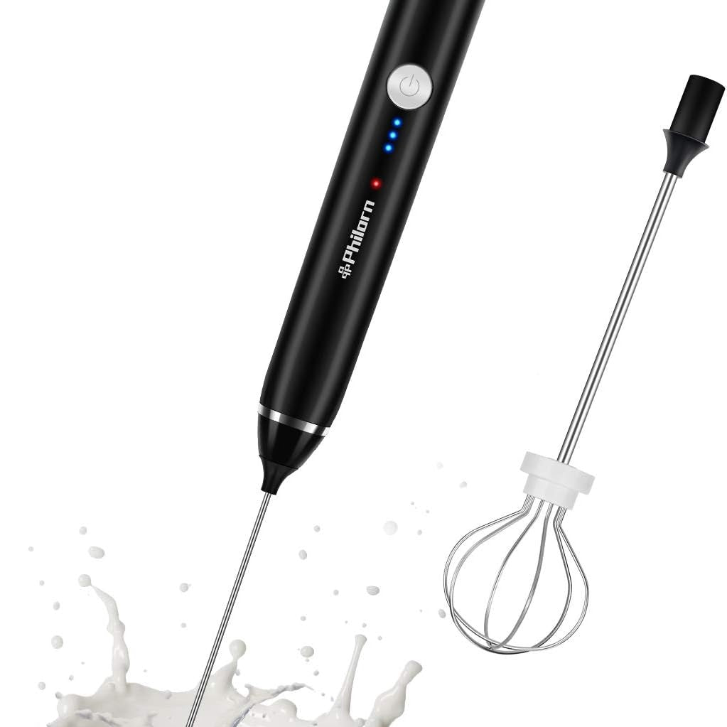 288198 - PHILORN Shkumëzues qumështi elektrik portativ me rrahëse të dyfishtë, rikarikueshëm USB, 3 shpejtësi, për kafe/late/kapuçino/vezë