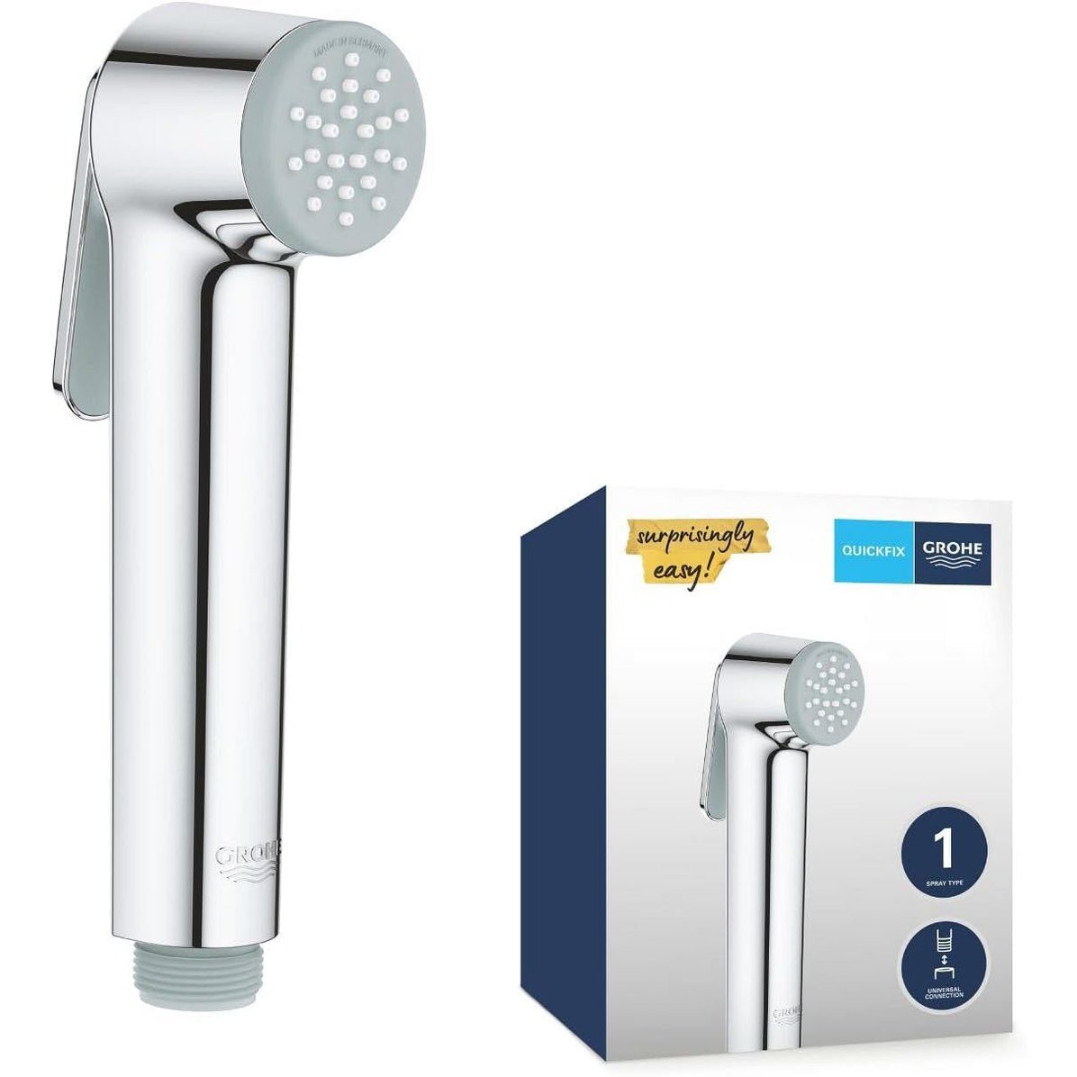 288903 - GROHE Vitalio dush dore bide për tualetin (kokë dushi me 1 model spërkatjeje, me buton shtypës, sipërfaqe e qëndrueshme, e lehtë për t'u pastruar) - krom, 26351000