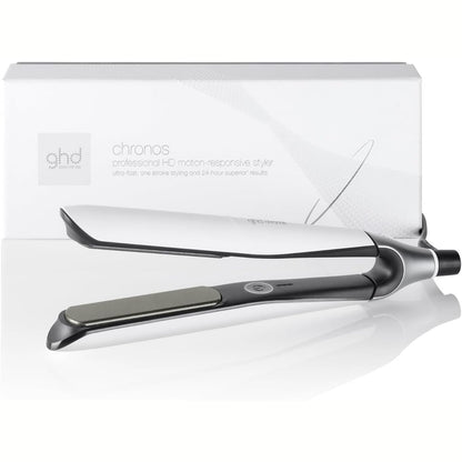 320846 - ghd Chronos, Drejtues Profesional Flokësh me Pllaka Qeramike, përfundim ultra-shkëlqim, teknologji parashikuese HD, pa dëmtim ekstrem nga nxehtësia, e bardhë.