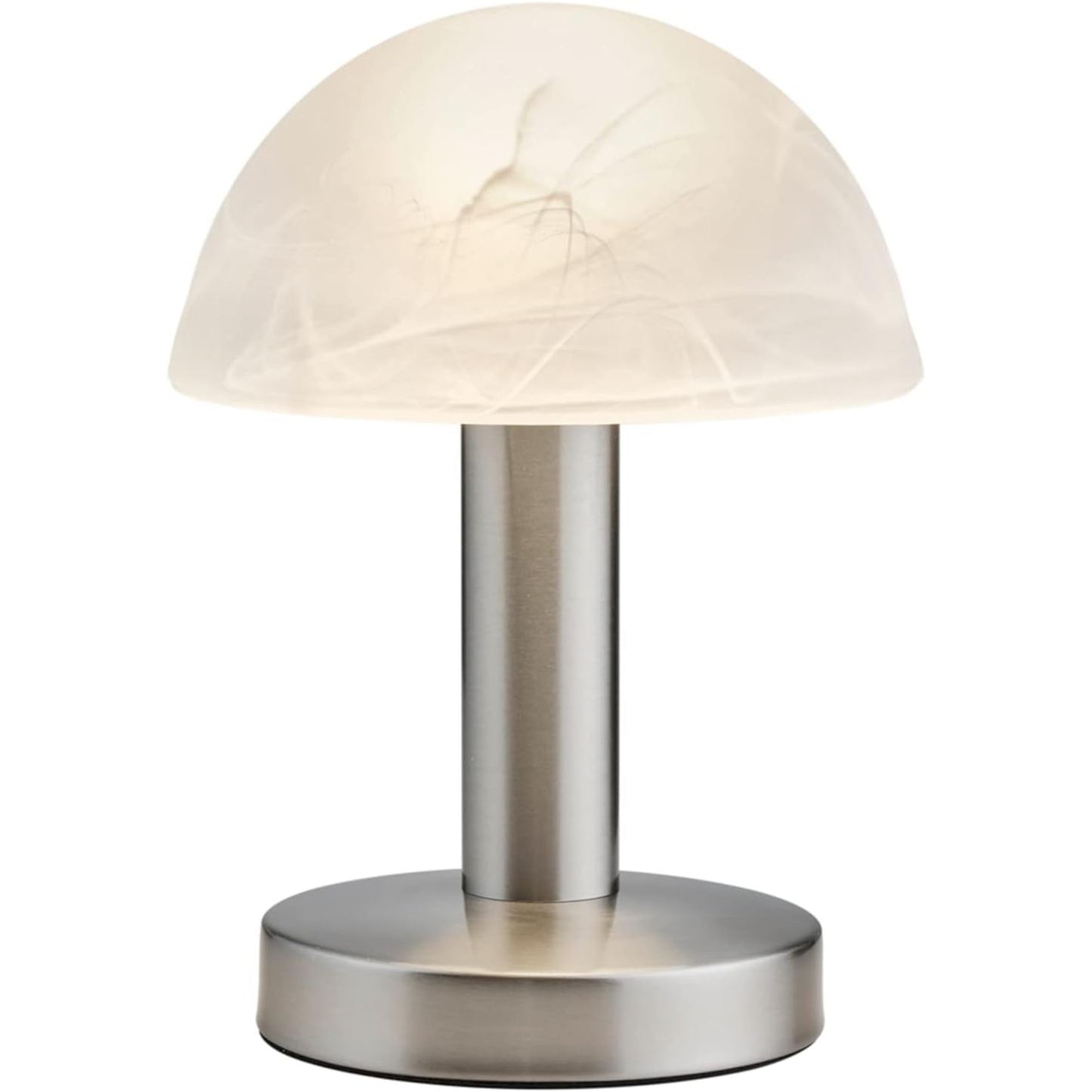 251608 - TRIO LIGHTING Llambë tavoline LED Fynn II 599110107, metal nikel mat, xham alabastri me ngjyrë të bardhë, përfshirë 1x E14 LED 4.9 Watt, funksion Touch-Me, lartësi 21 cm