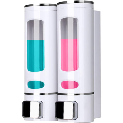 223801 - ILIKEPOW Dispenser sapuni i montuar në mur, 400 ML, i papërshkueshëm nga rrjedhjet, i përshtatshëm për shampo, xhel dushi, sapun të lëngshëm, balsam, i bardhë 2X