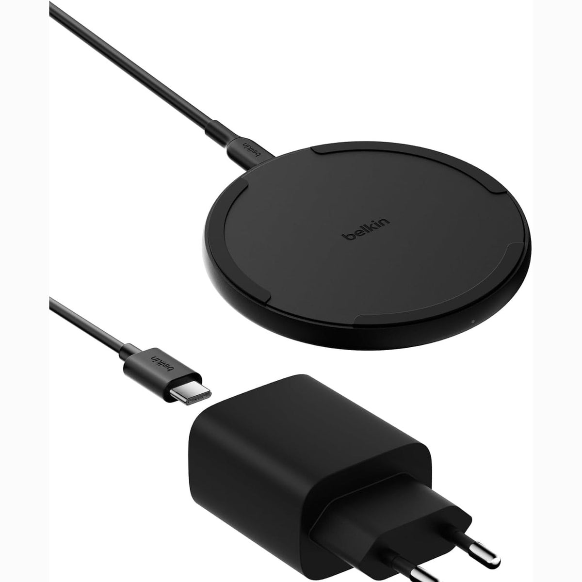 299606 - KARIKUES PA TEL Belkin 15W - Karikues Qi për Apple iPhone 16, serinë iPhone 15/14/13, AirPods, Samsung Galaxy S25, Galaxy S24, Pixel - Përfshihen adaptori i energjisë dhe kablloja - e zezë